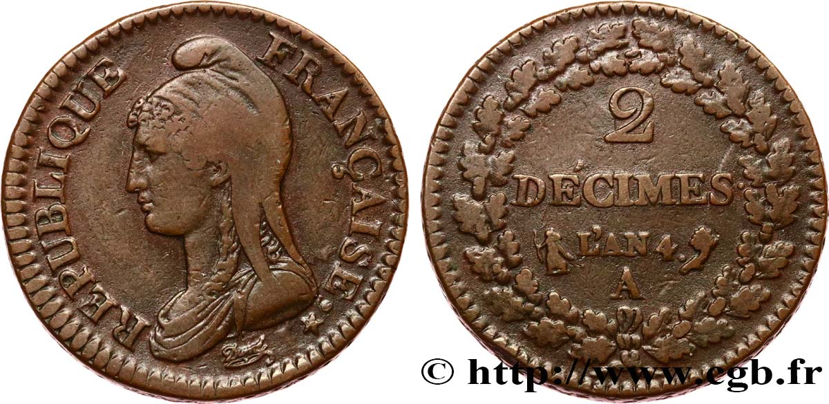 2 décimes Dupré 1796 Paris F.145/1 MBC40 