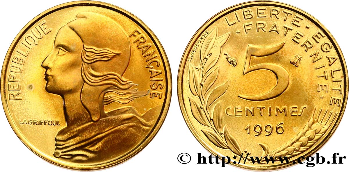 5 centimes Marianne, BE (Belle Épreuve), 4 plis 1996 Pessac F.125/39 var. MS