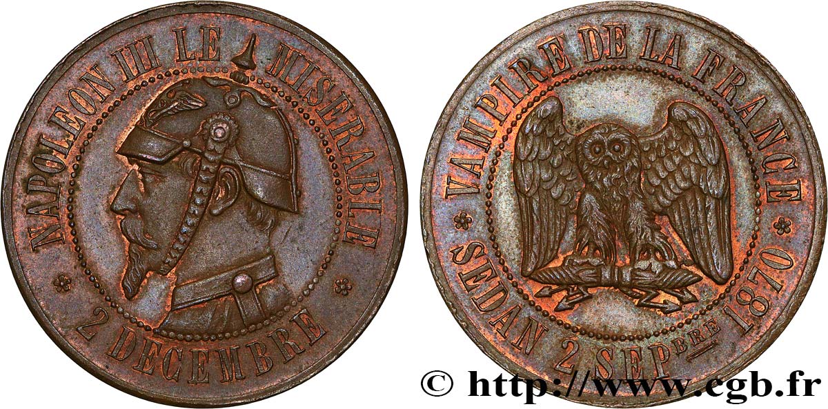 Médaille satirique Cu 32, type C “Chouette monétaire” 1870  Schw.C1a  VZ62 