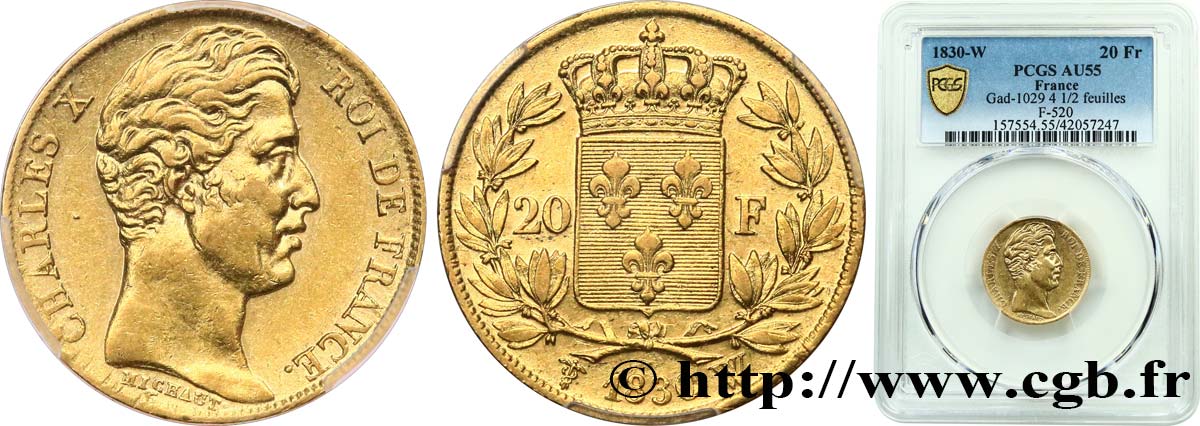 20 francs or Charles X 1830 Lille F.520/14 EBC55 PCGS