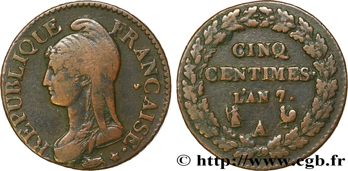 Cinq centimes Dupré, grand module 1799 Paris F.115/51 MB30