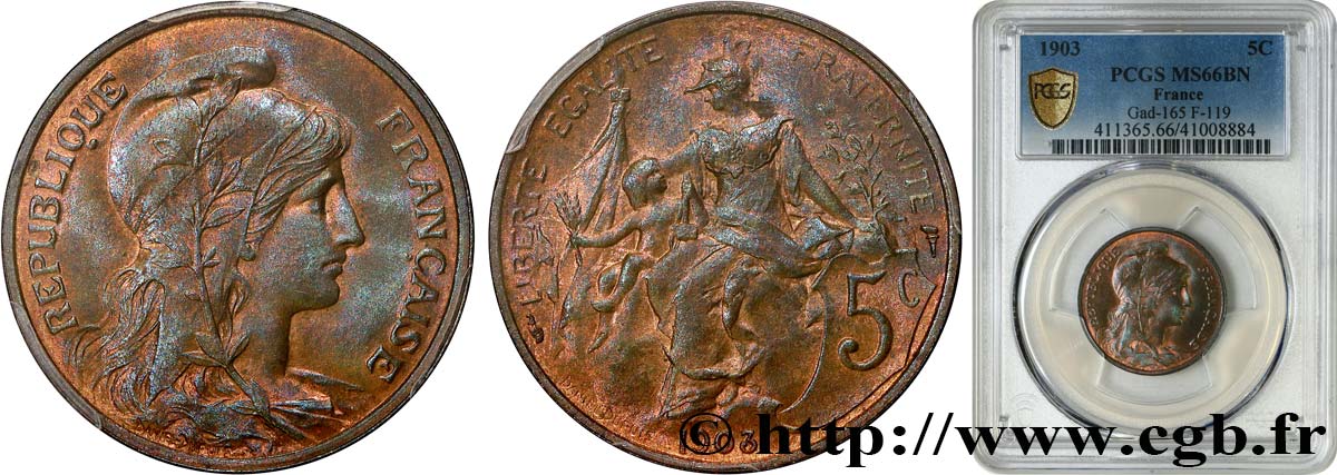 5 centimes Daniel-Dupuis 1903  F.119/13 ST66 PCGS