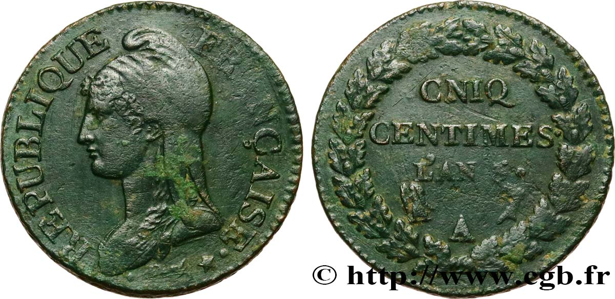 Cinq centimes Dupré, grand module, CNIQ 1797 Paris F.115/5 BC35 