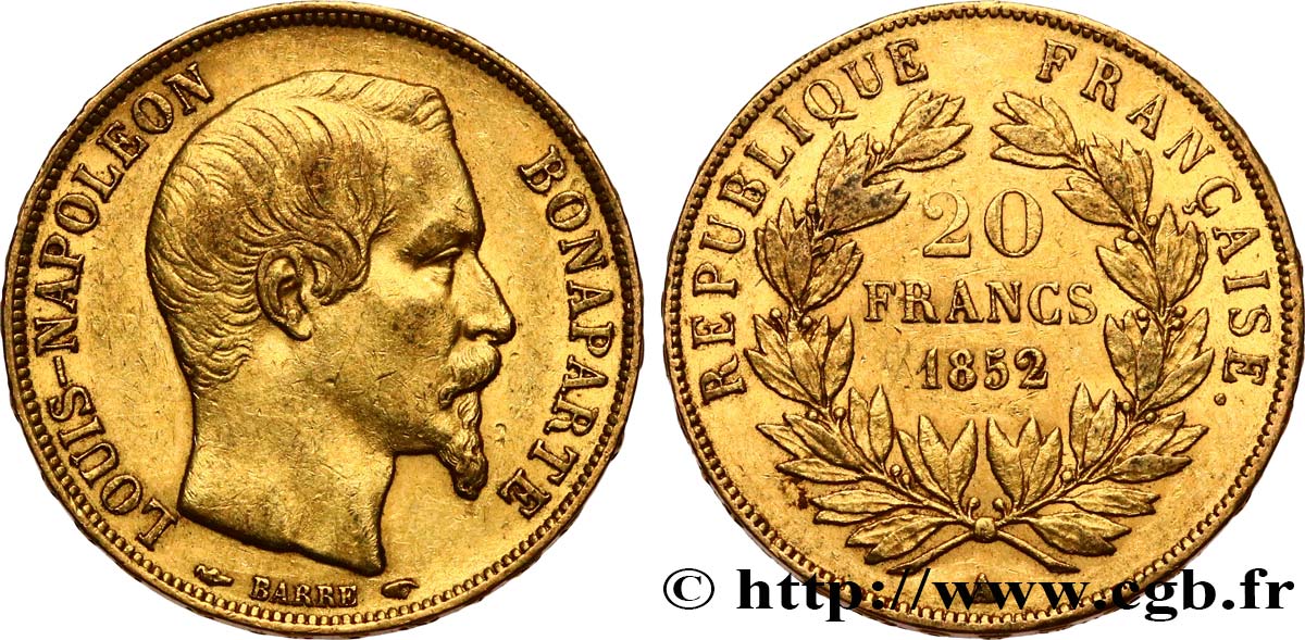 20 francs or Louis-Napoléon 1852 Paris F.530/1 XF45 