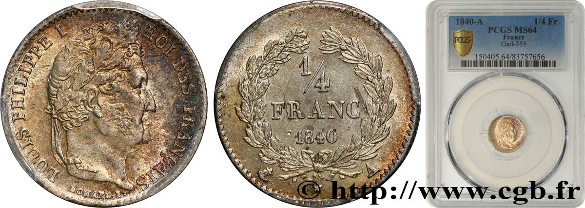 1/4 franc Louis-Philippe 1840 Paris F.166/80 SPL64 PCGS
