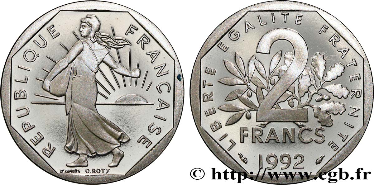 2 francs Semeuse, nickel, Belle Épreuve 1992 Pessac F.272/17 var. FDC