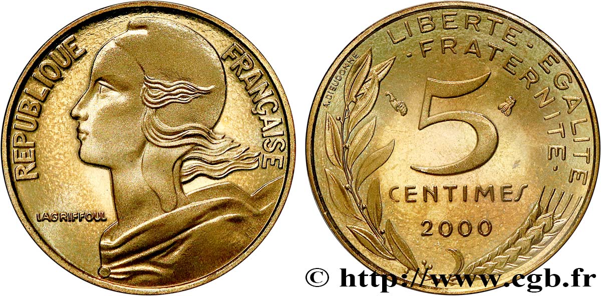 5 centimes Marianne, BE (Belle Épreuve) 2000 Pessac F.125/44 var. FDC