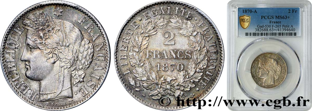 2 francs Cérès, avec légende 1870 Paris F.265/1 SC63 PCGS
