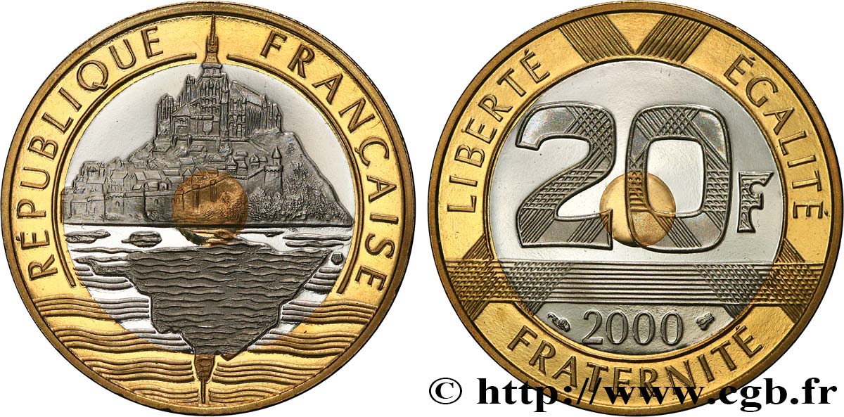 20 francs Mont Saint-Michel, BE (Belle Épreuve) 2000 Pessac F.403/16 var. MS
