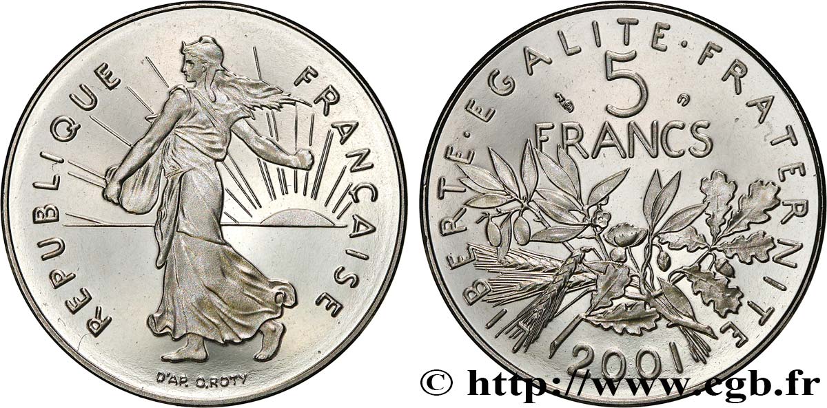 5 francs Semeuse, nickel, BE (Belle Épreuve) 2001 Pessac F.341/37 var. FDC