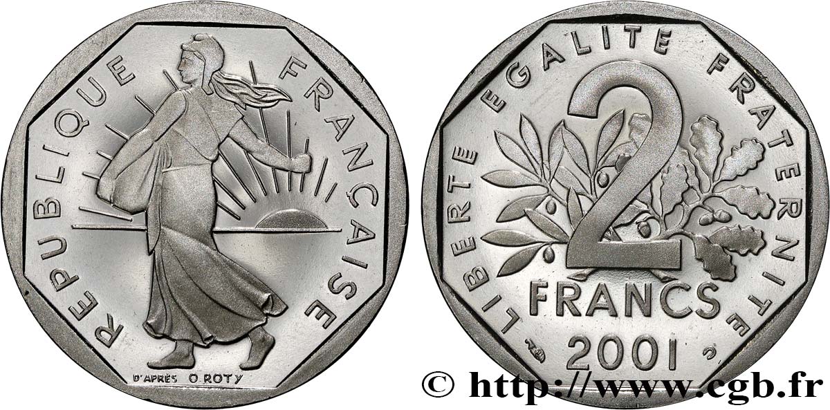 2 francs Semeuse, nickel, BE (Belle Épreuve) 2001 Pessac F.272/29 var. FDC