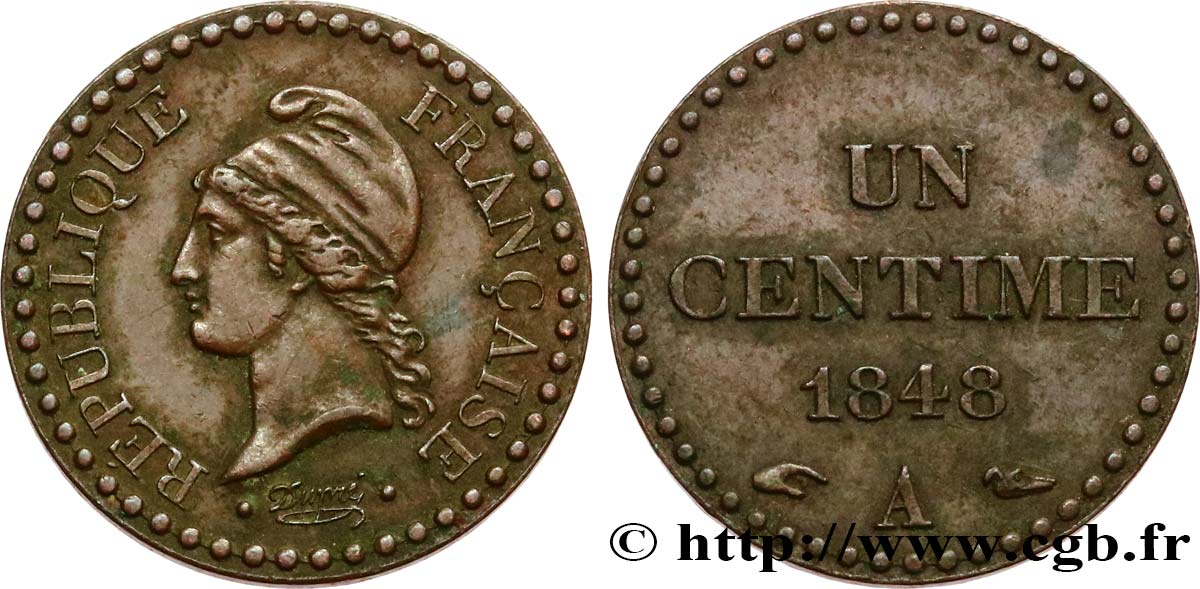 Un centime Dupré, IIe République 1848 Paris F.101/1 XF45