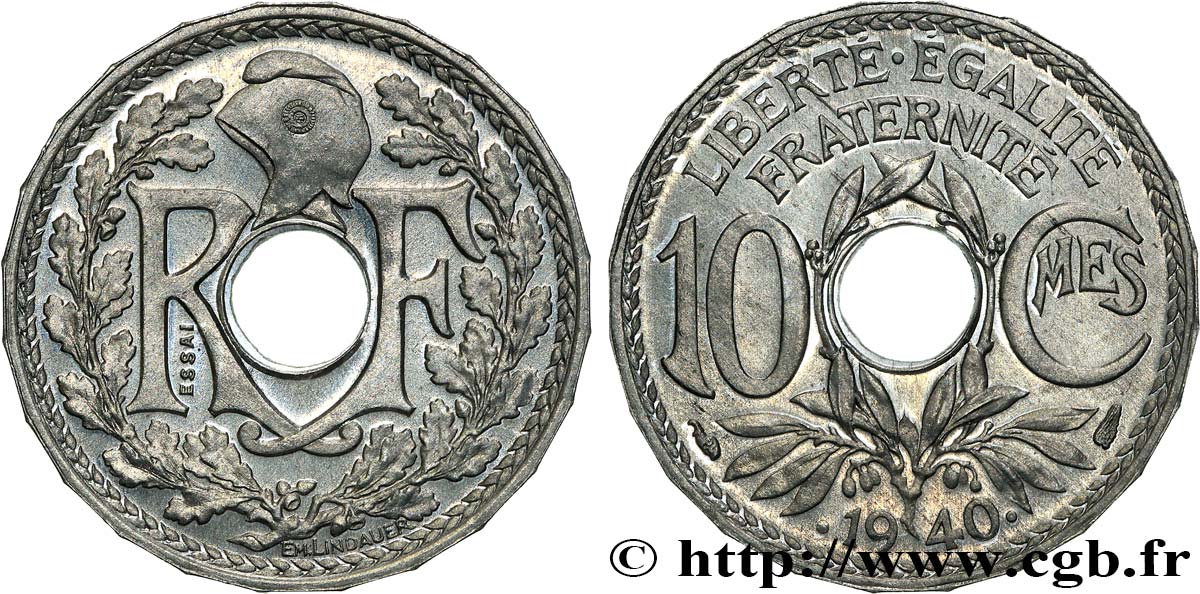 Essai en aluminium de 10 centimes Lindauer  1940 Paris GEM.41 15 FDC65 
