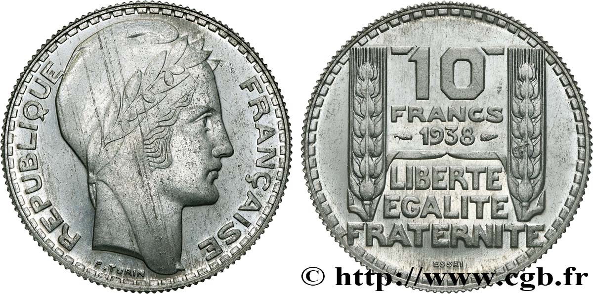 Essai de 10 Francs TURIN en Aluminium, poids léger 1938 Paris GEM.173 4 MS 