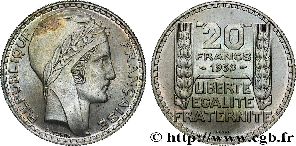 Essai de 20 francs Turin, en cupro-nickel 1939 Paris GEM.200 12 MS65 