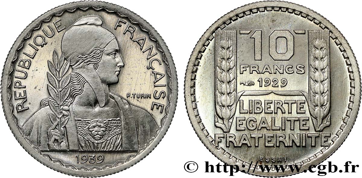 Essai hybride de 10 Francs Turin, très petit module, 20 mm, 4 g, cupro-nickel n.d. Paris GEM.174 26 MS65 