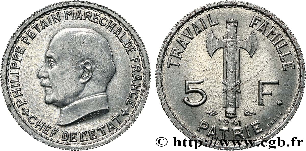 Essai de 5 francs Pétain 1941 Paris F.338/1 fST64 
