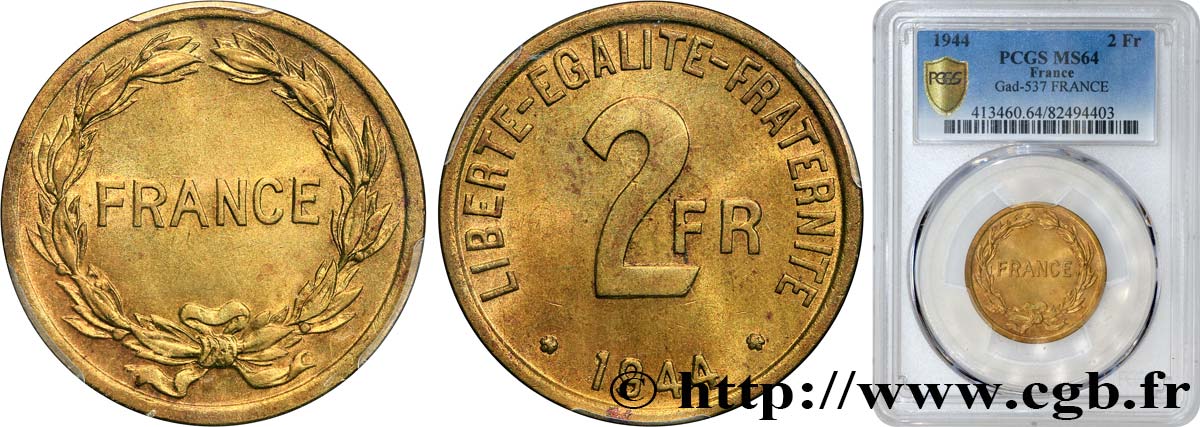 2 francs France 1944  F.271/1 SC64 PCGS