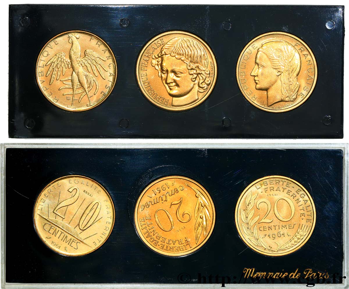 Boîte de trois essais de 20 centimes, Rousseau, Baron et Dieudonné 1961 Paris GEM.55 2 FDC