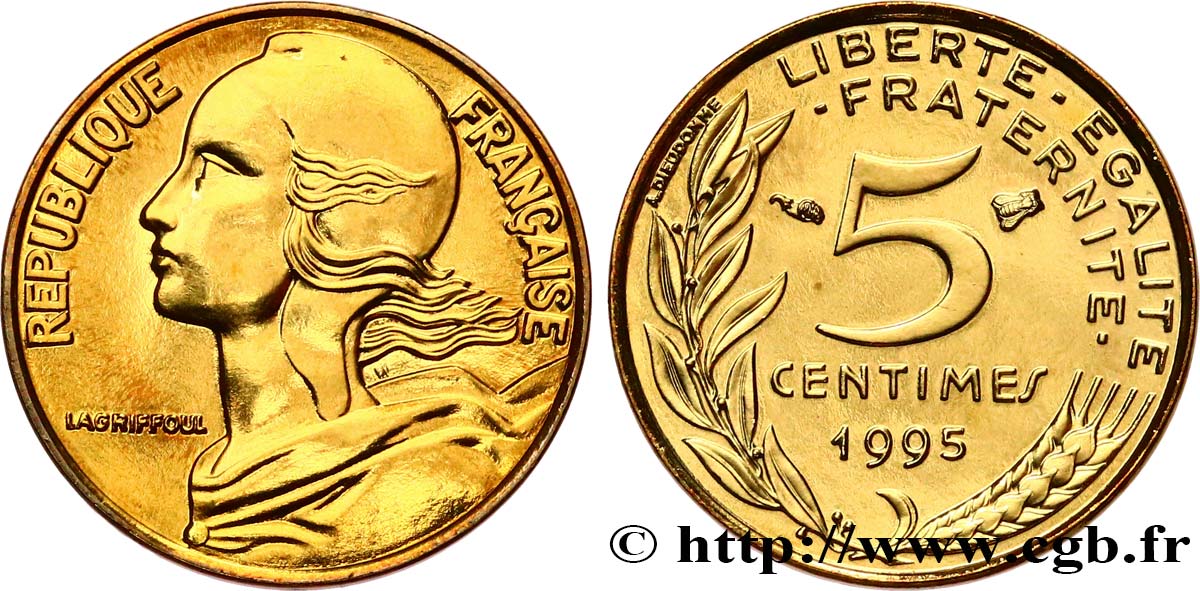 5 centimes Marianne, BU (Brillant Universel), 3 plis 1995 Pessac F.125/37 MS