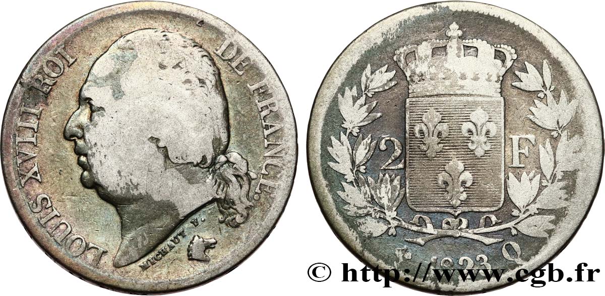 2 francs Louis XVIII 1823 Perpignan F.257/49 RC 