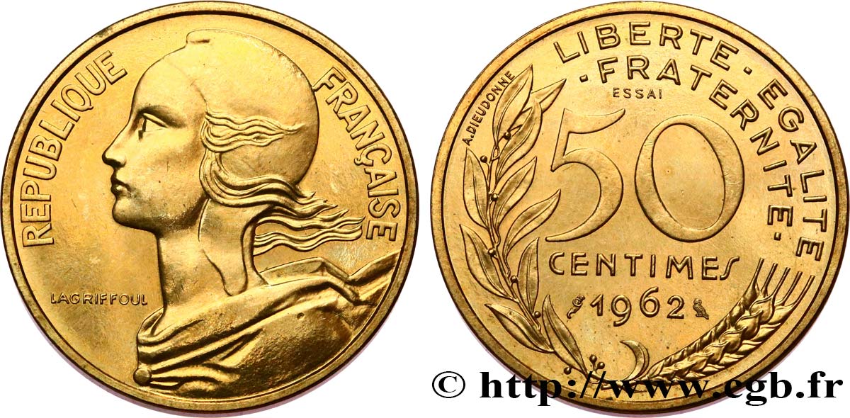 Essai de 50 centimes Marianne 1962 Paris F.197/1 MS62