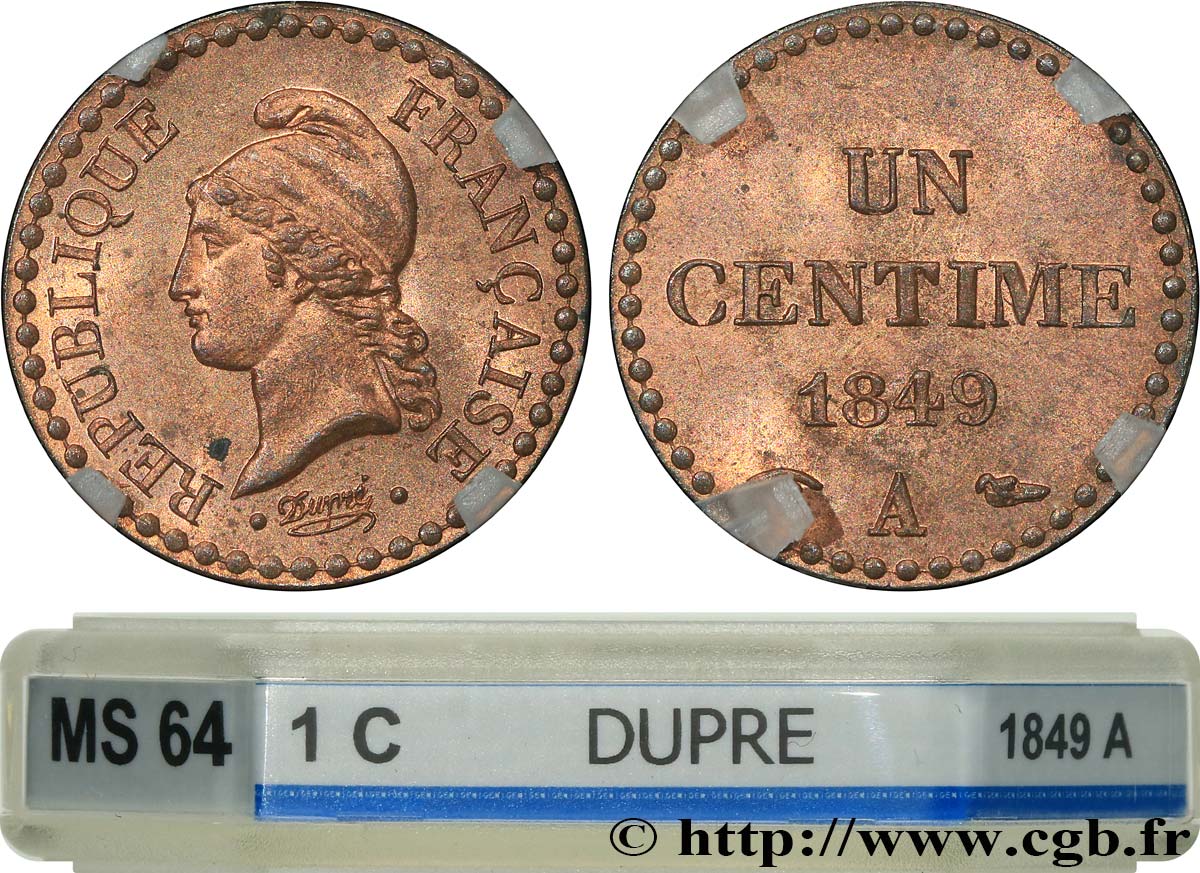 Un centime Dupré, IIe République 1849 Paris F.101/2 SC64 GENI