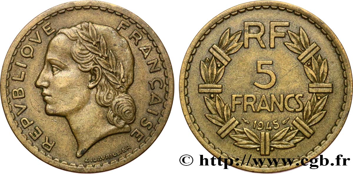 5 francs Lavrillier, bronze-aluminium 1945 F.337/5 TTB45