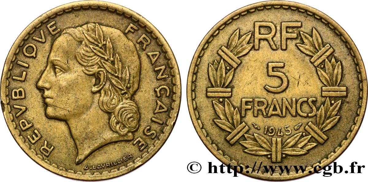 5 francs Lavrillier, bronze-aluminium 1945 Castelsarrasin F.337/6 BB45