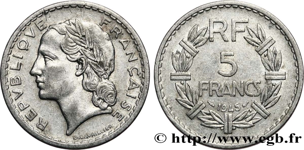 5 francs Lavrillier, aluminium 1945 Beaumont-Le-Roger F.339/4 BB