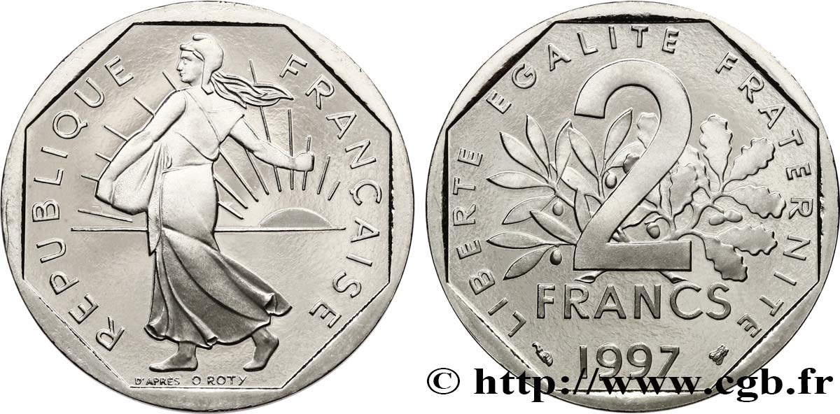 2 francs Semeuse, nickel, BE (Belle Épreuve) 1997 Pessac F.272/25 var. FDC