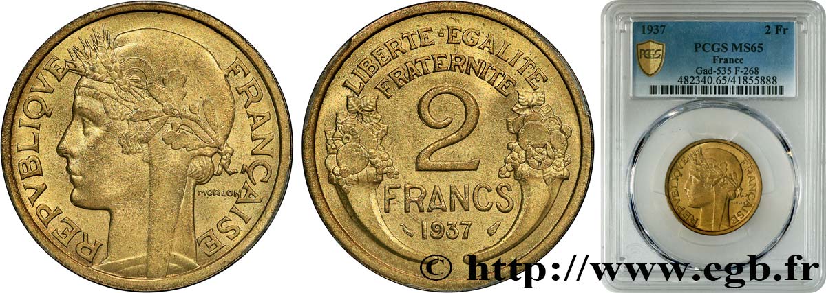 2 francs Morlon 1937  F.268/10 MS65 PCGS