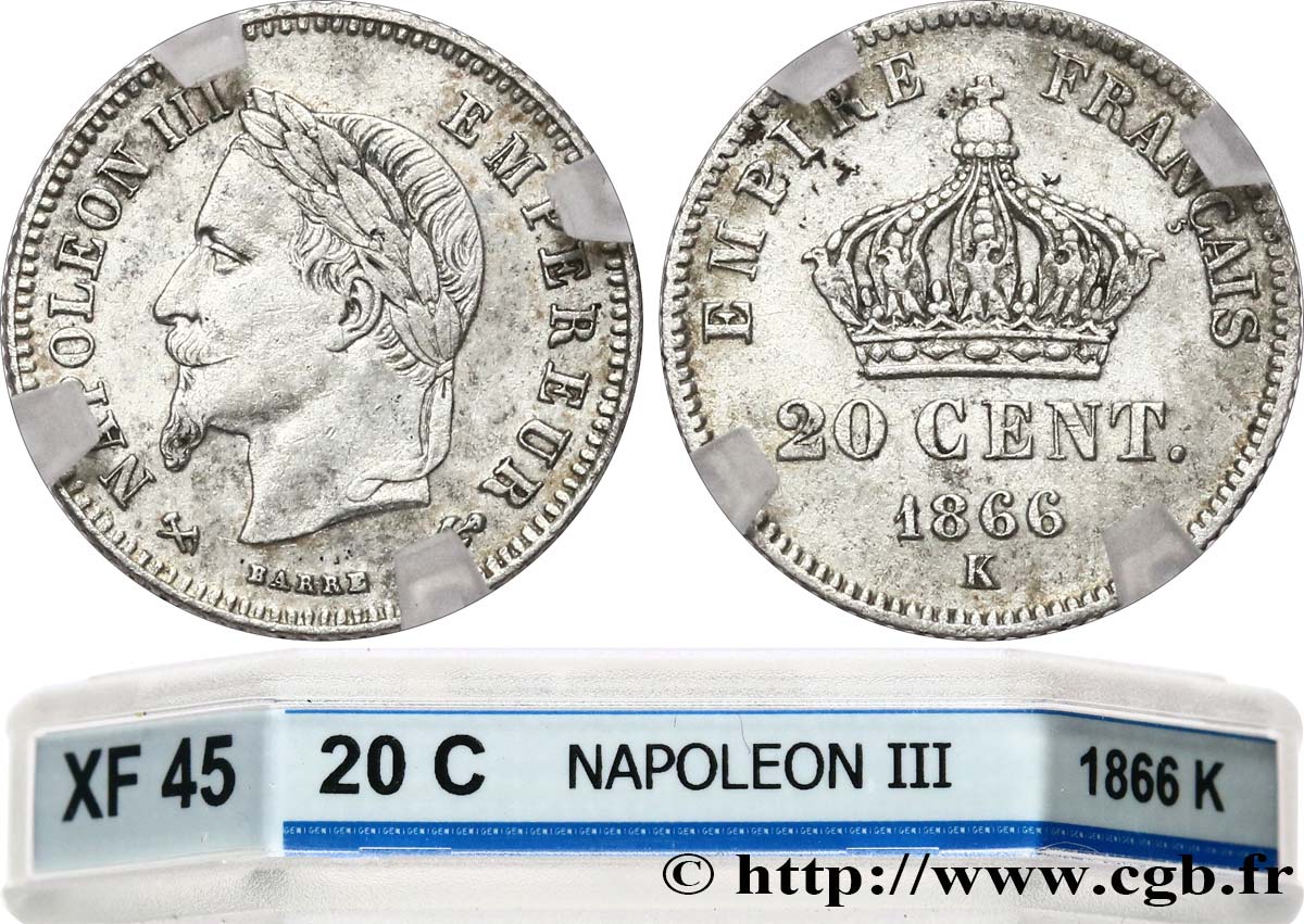 20 centimes Napoléon III, tête laurée, petit module 1866 Bordeaux F.149/6 XF45 GENI