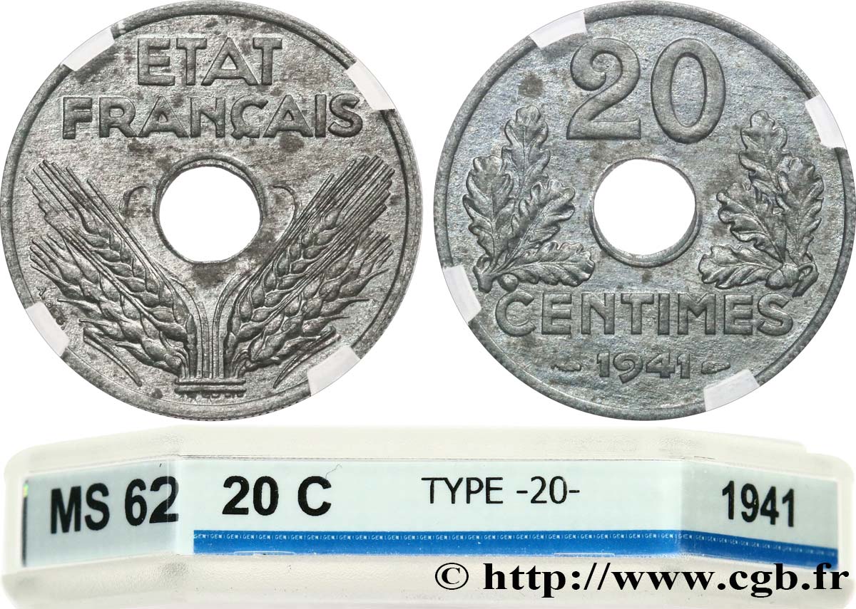 20 centimes État français, lourde 1941  F.153/2 MS62 GENI