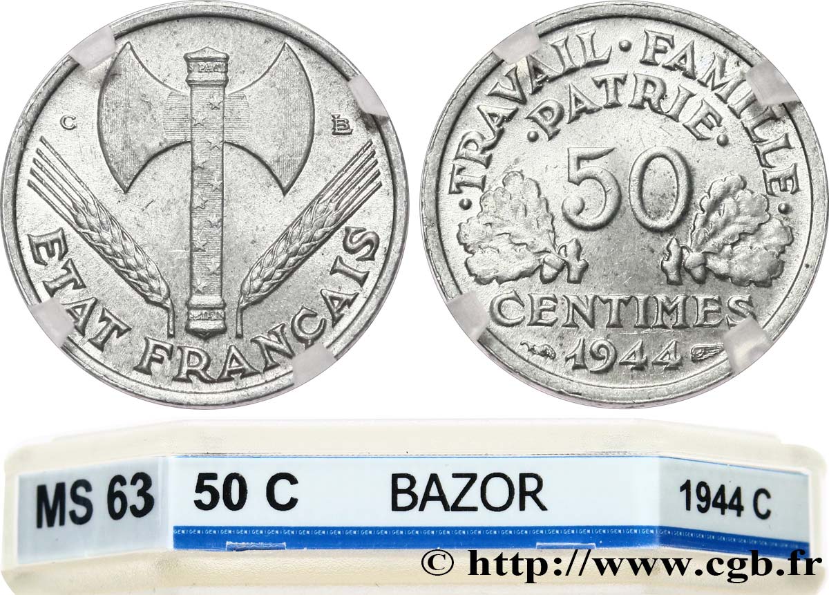 50 centimes Francisque, légère 1944 Castelsarrasin F.196/6 SPL63 GENI