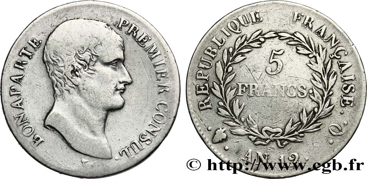 5 francs Bonaparte Premier Consul 1804 Perpignan F.301/22 TB 
