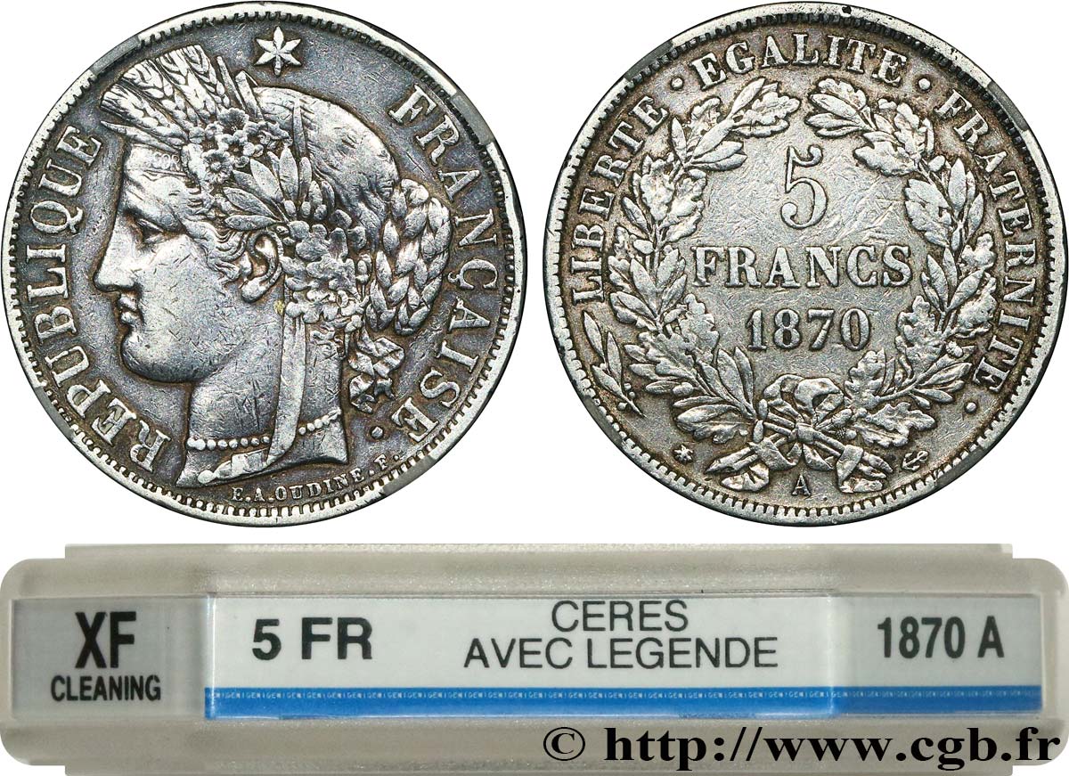 5 francs Cérès, avec légende 1870 Paris F.333/1 XF GENI