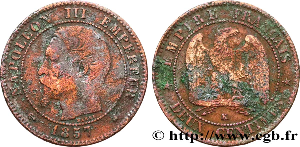 Deux centimes III tête nue 1857 Bordeaux F.107/49 B