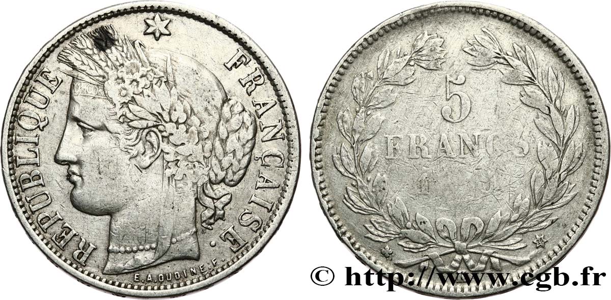 5 francs Cérès, sans légende 1870 Bordeaux F.332/4 S 