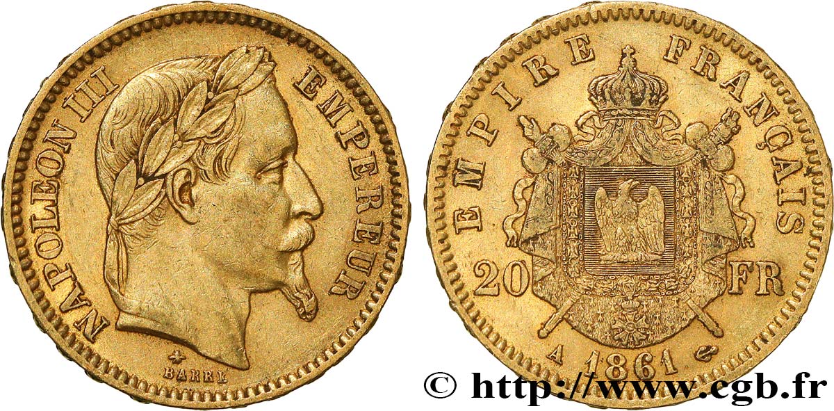 20 francs or Napoléon III, tête laurée 1861 Paris F.532/1 TTB50