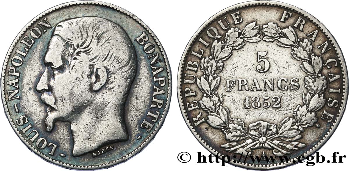 5 francs Louis-Napoléon, 1er type 1852 Paris F.329/1 MB