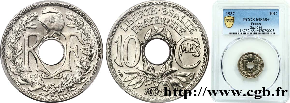 10 centimes Lindauer 1937  F.138/24 ST68 PCGS