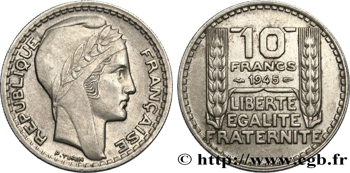 10 francs Turin, grosse tête, rameaux courts 1945 F.361A/1 TTB50