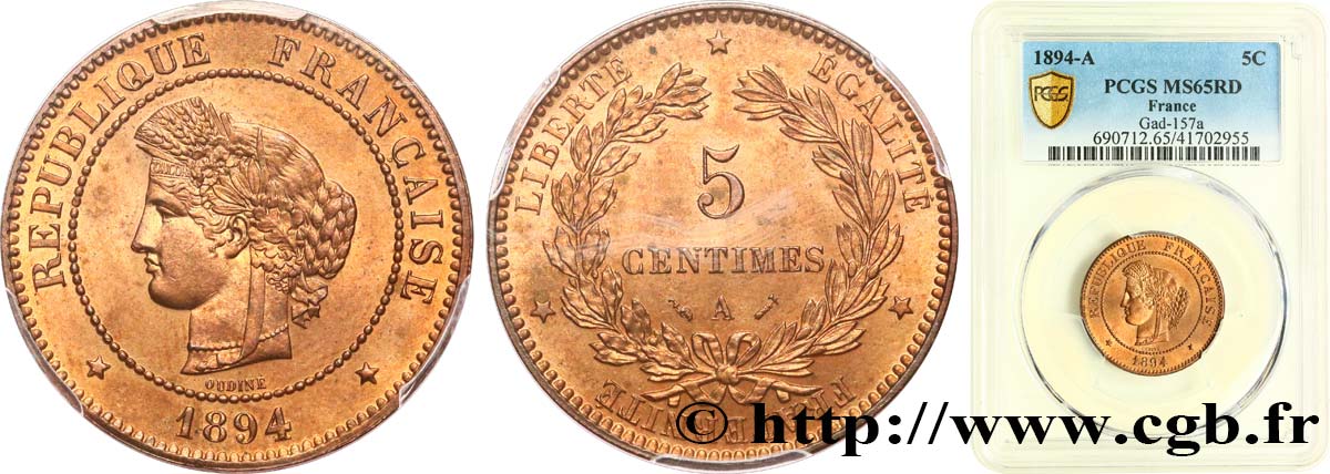 5 centimes Cérès 1894 Paris F.118/36 MS65 PCGS