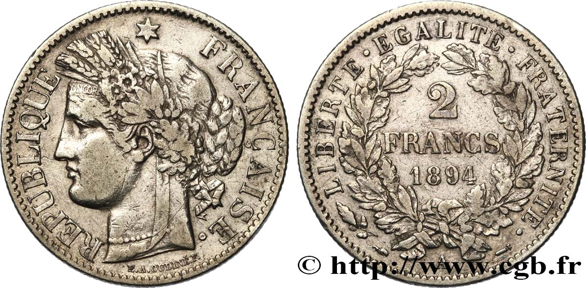 2 francs Cérès, avec légende 1894 Paris F.265/16 TB