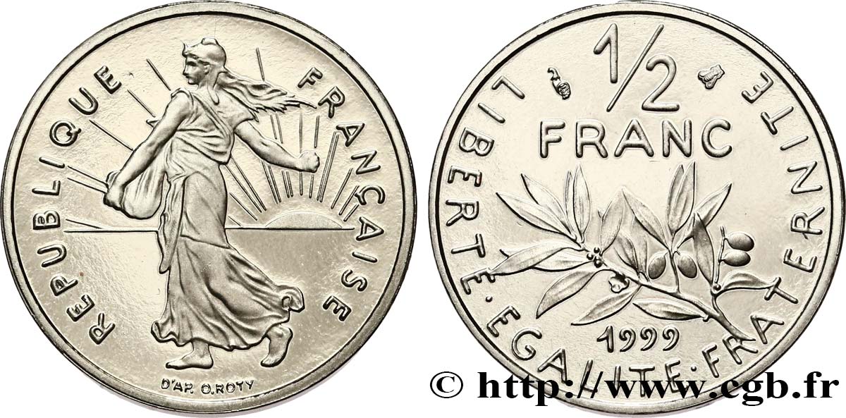 1/2 franc Semeuse, BE (Belle Épreuve) 1999 Pessac F.198/42 var. FDC