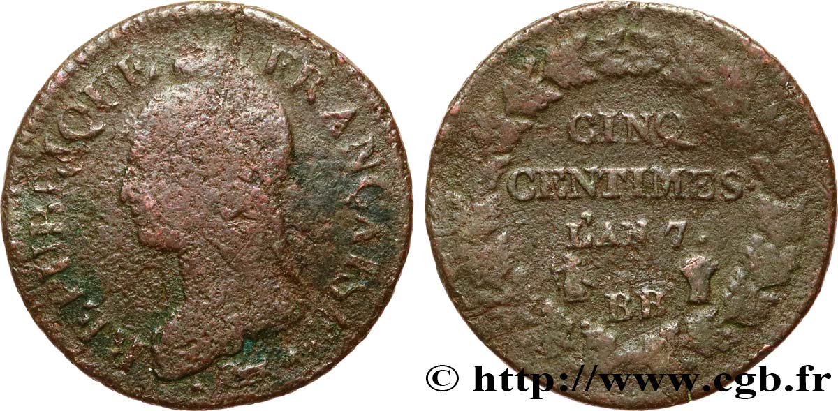 Cinq centimes Dupré, grand module 1799 Strasbourg F.115/58 B