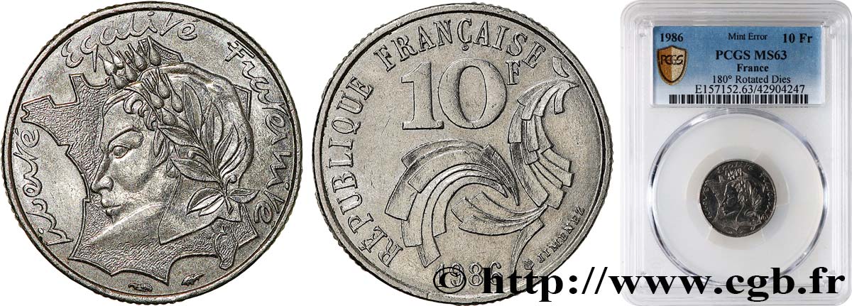 10 francs Jimenez, Frappe médaille 1986  F.373/2 var. SC63 PCGS