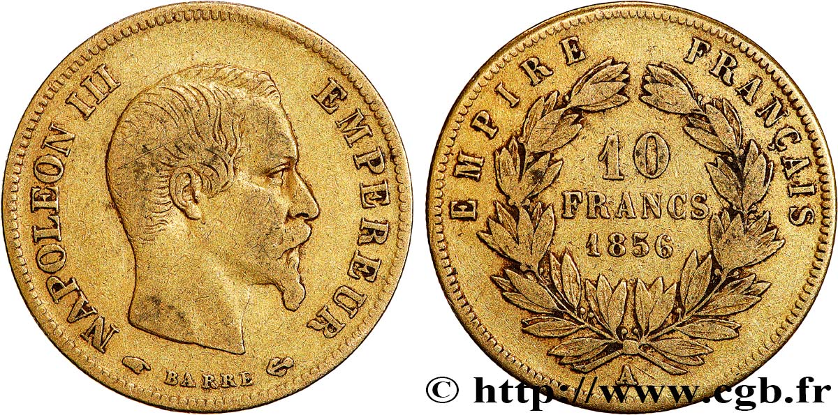 10 francs or Napoléon III, tête nue 1856 Paris F.506/3 MB