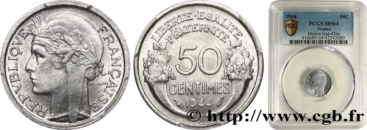 50 centimes Morlon, légère 1944  F.194/3 SC64 PCGS